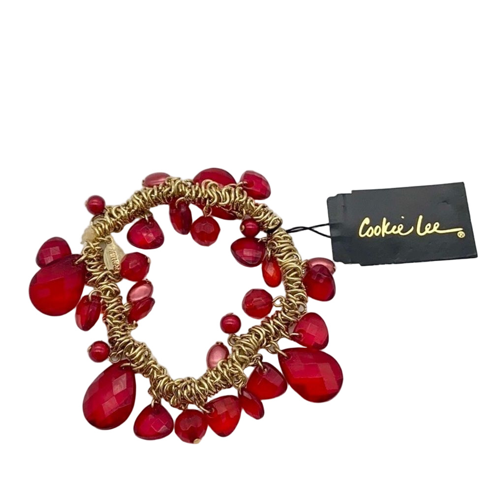 New Cookie Lee Cranberry and Gold Bracelet
